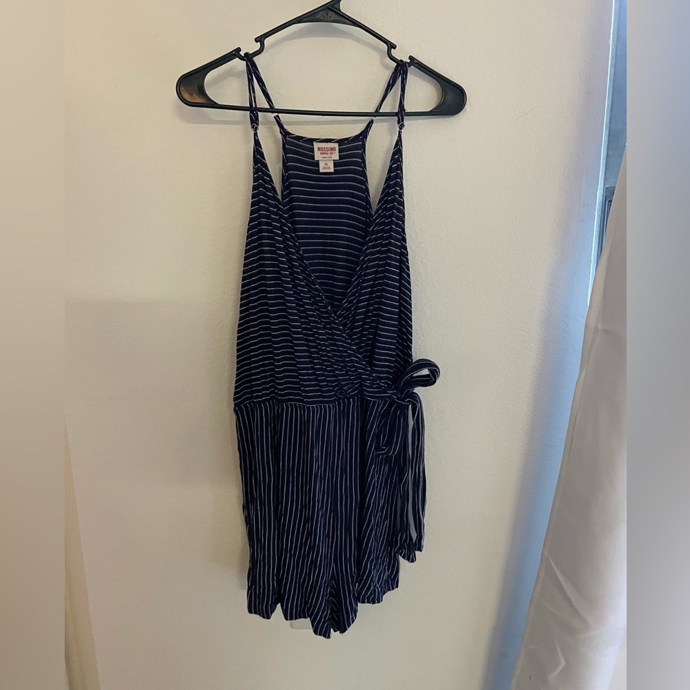 Blue with red and white details v neck romper comfy casual